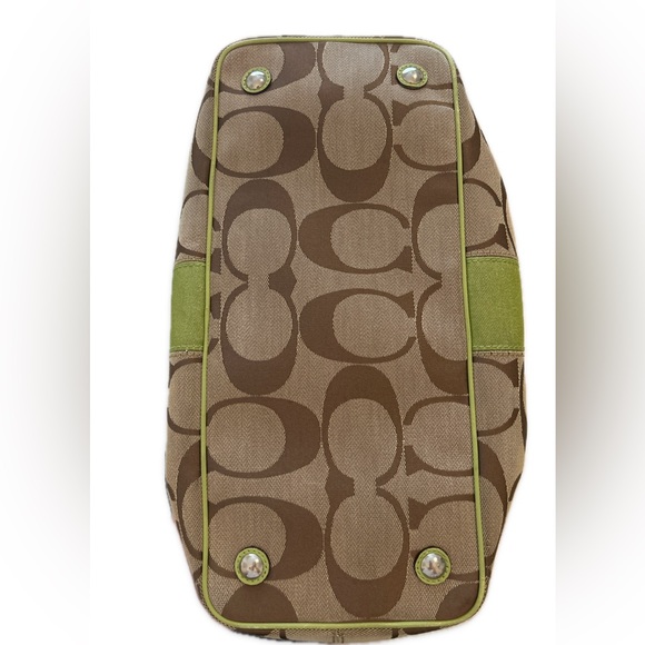 COACH signature beige fabric and lime green stripe bag, EUC - Picture 5 of 16